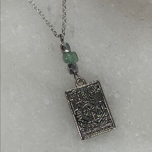 Silver Pendant Taroh Necklace with Green Aventurine Bead
